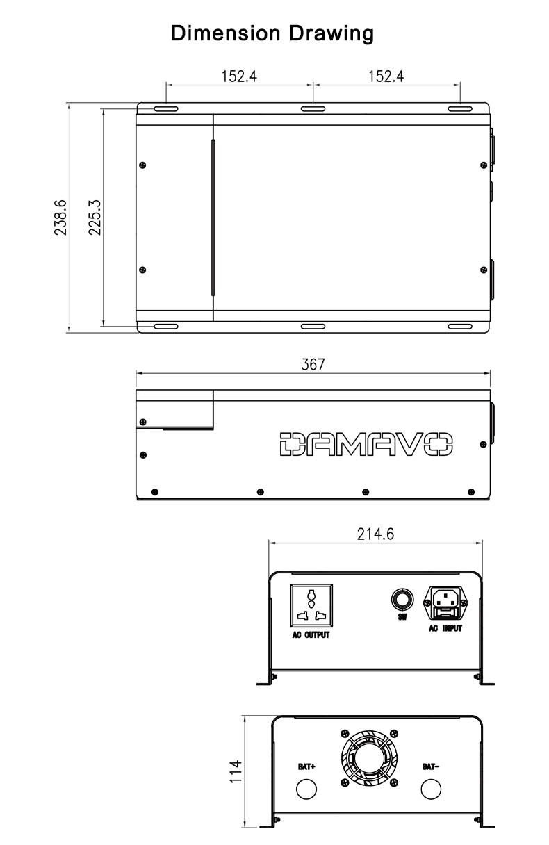 48V 3000 Watt Pure Sine Wave Bidirectional Inverter Size