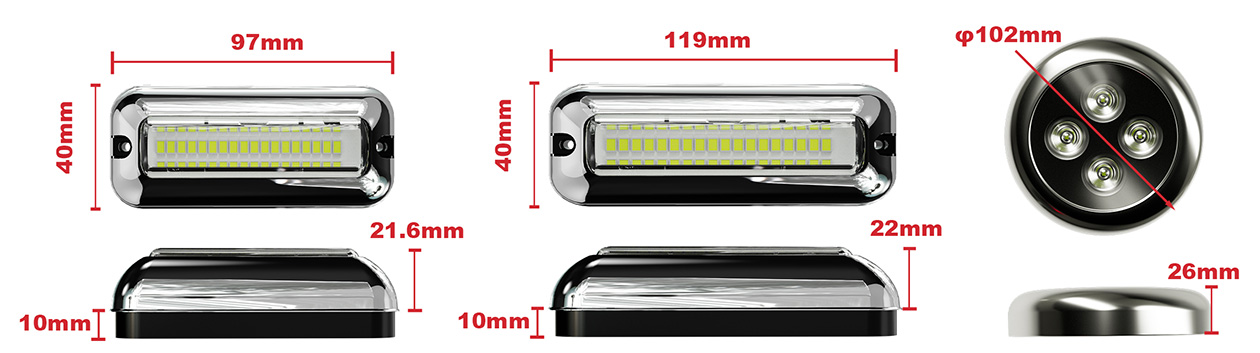 Underwater boat lights, Marine led light bar, marine underwater lights size