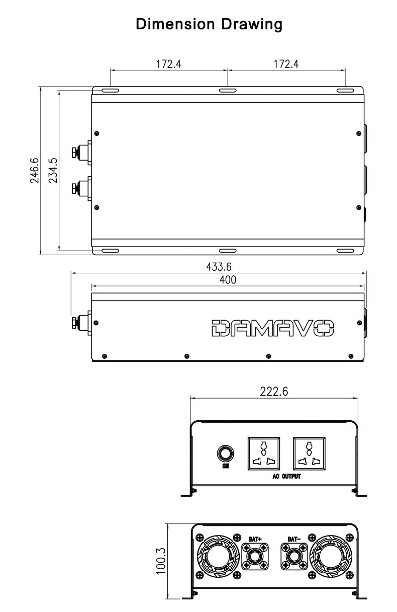 220V 3kW Single Phase Pure Sine Wave Inverter Size