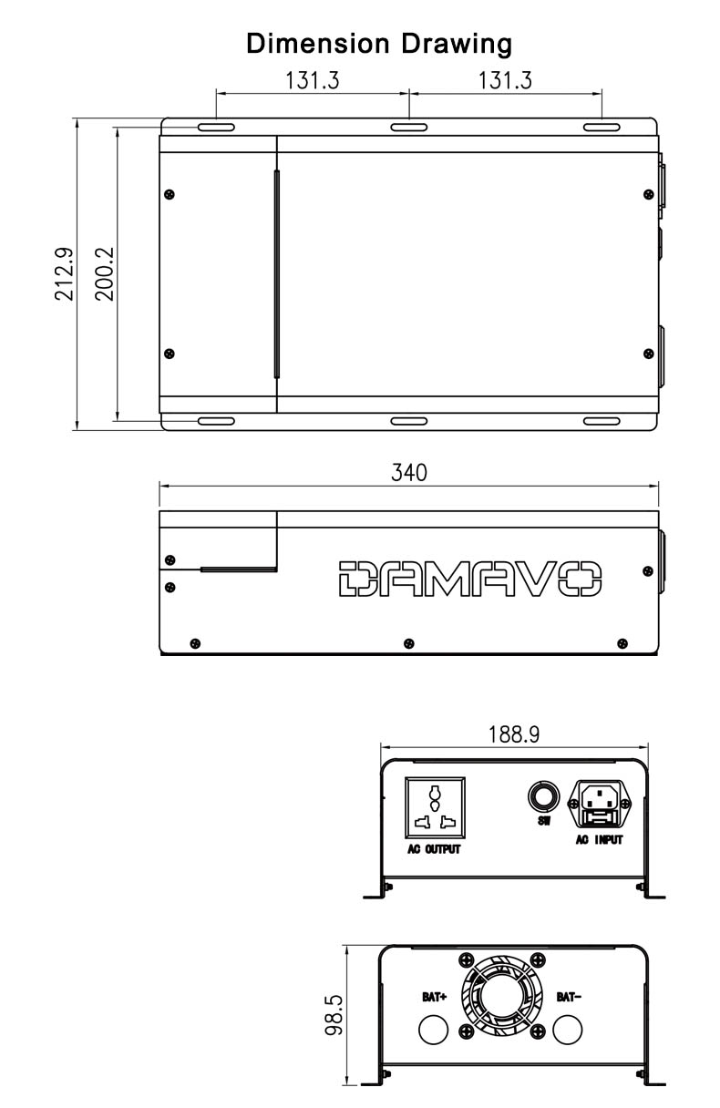 48 Volt 2000 Watt Pure Sine Wave Inverter size