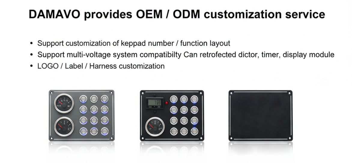 DAMAVO 24V campervan switch panel, 12 way switch panel, metal push button switch Supplier