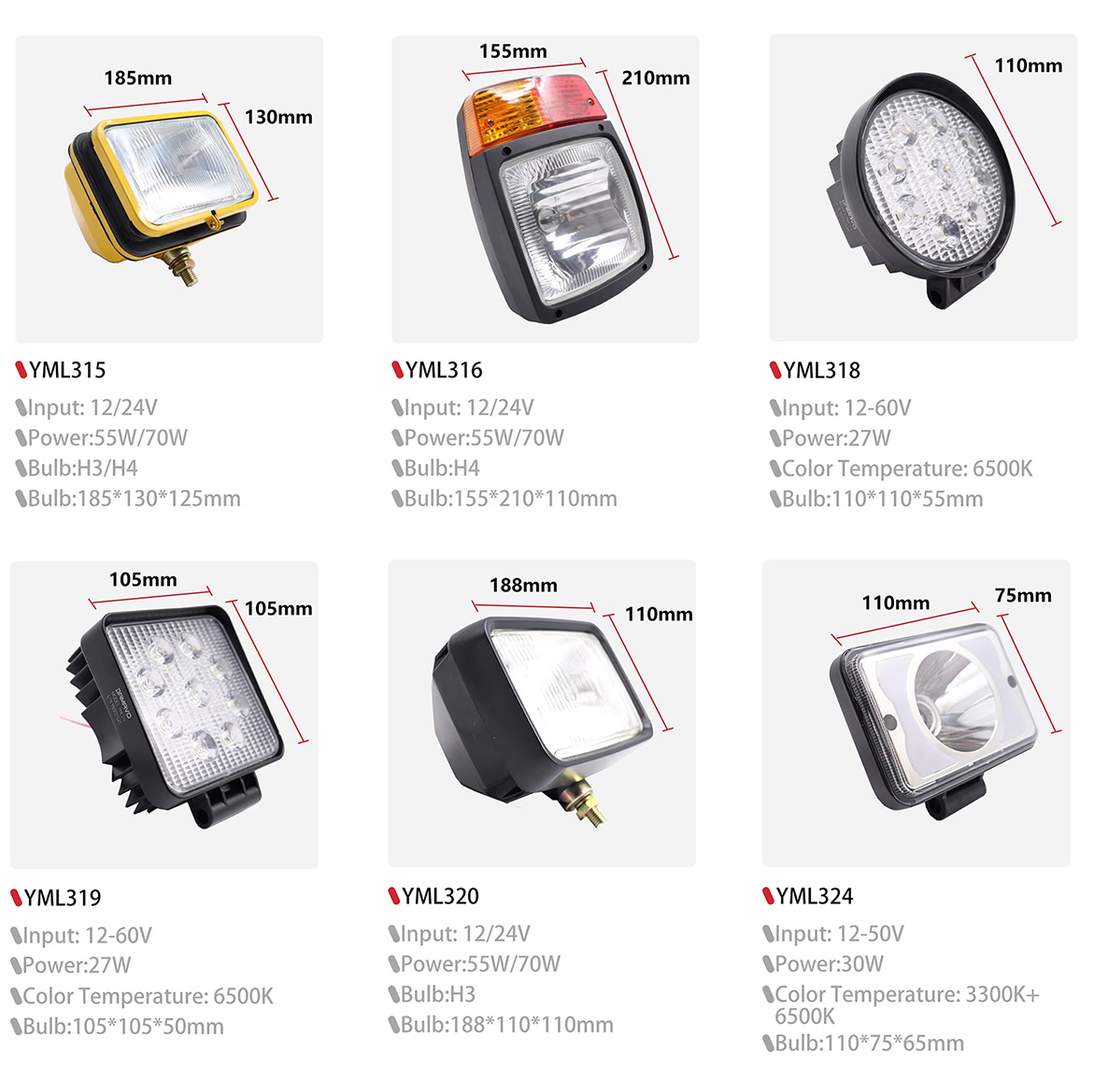 DAMAVO forklift work lights, odm 12 volt led work lights, 24v led work lights,forklift headlights