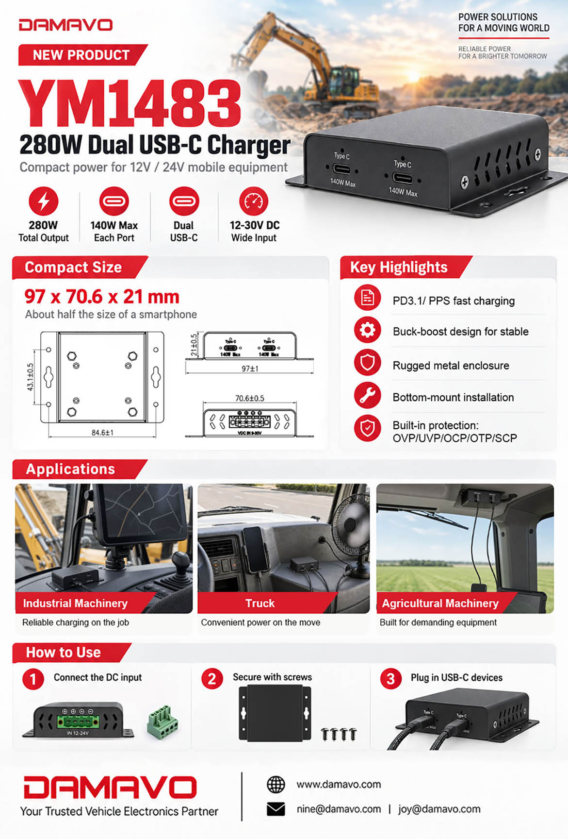 DAMAVO 140w usb c charger ,280w usb c charger ,140w usb c car charger for sale