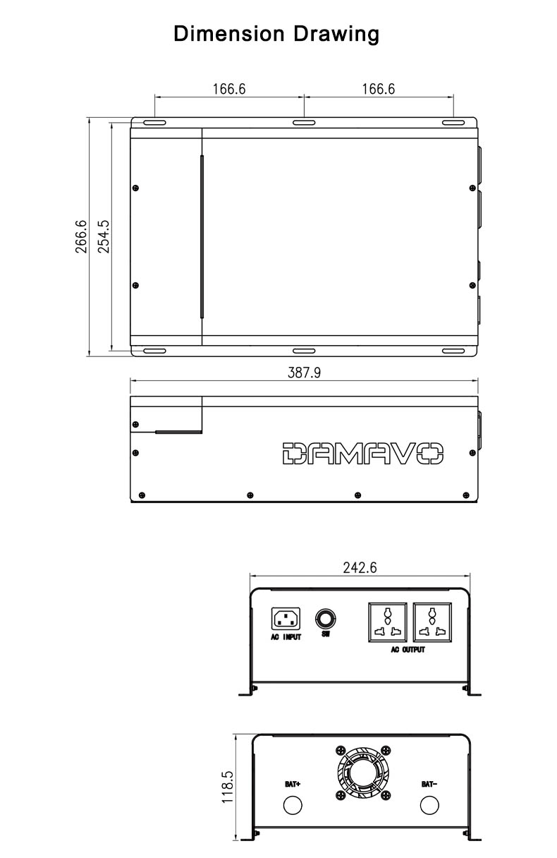 48V 5000W Pure Sine Wave Bidirectional Inverter Size