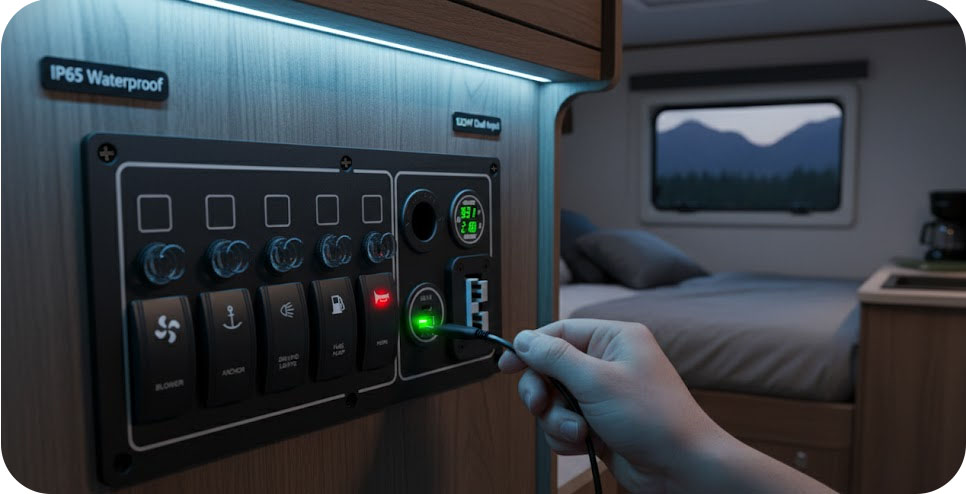USB switch panel, custom boat switch panel, 6 gang switch panel
