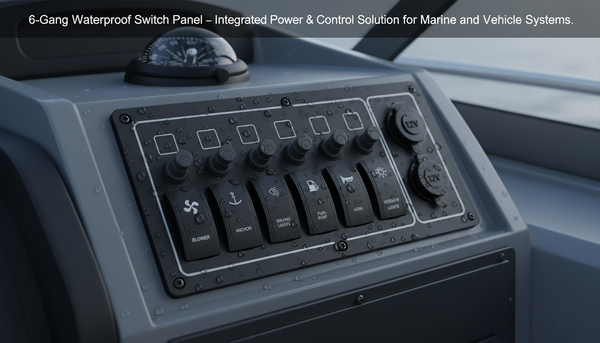 USB switch panel, custom boat switch panel, 6 gang switch panel