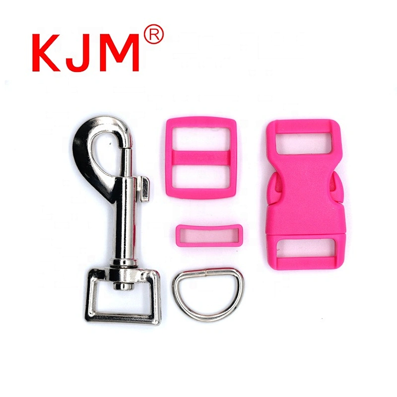 KJM Plastic Quick Release Curved Buckle and Metal Swivel Snap Leash Hook for Dog Harness Collar
