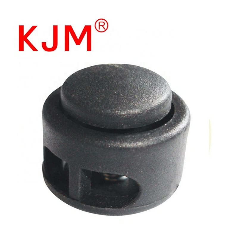 Plastic bag spring loaded cord lock house type