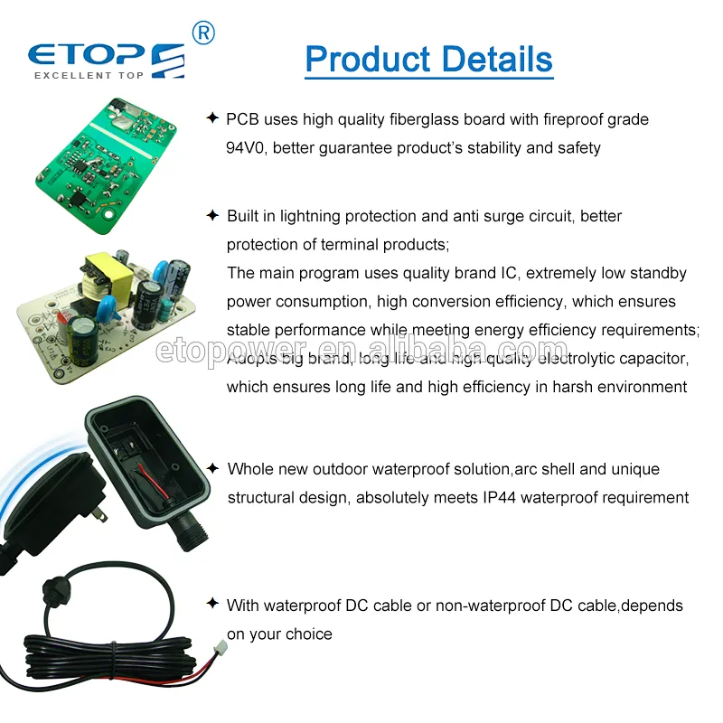 Outdoor Rainproof Adaptor US Plug IP44 Waterproof AC DC Adaptor