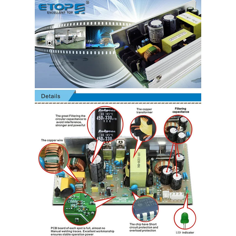 Open frame 200W 180W 48V 36v 24V 18V 12V DC switching power supply