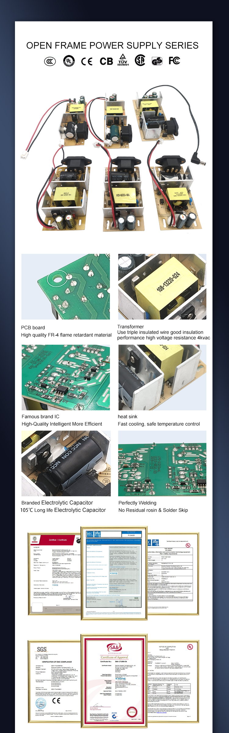 Top Selling Products 96W Open Frame Power Supply Constant Voltage Mode 52V 1.85A Single Group Output Switching Power Supply