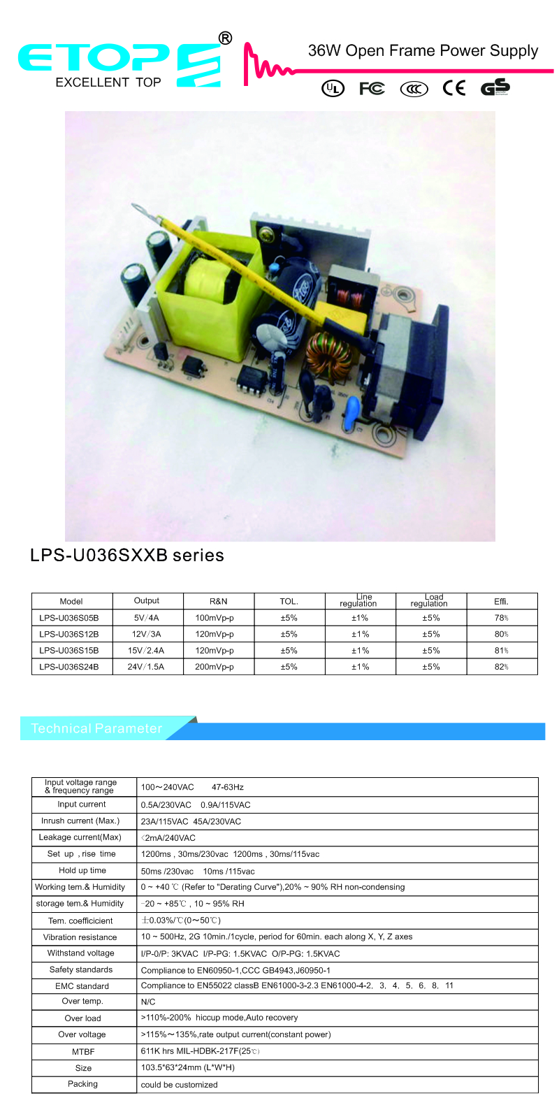 36w 12V 3A 15V 2.4A 24V 1.5A Isolated Switching Power Supply Module