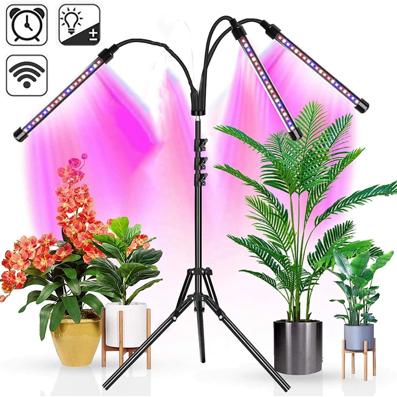 Adjustable 80W LED Four Head Dimmable Led Plant Floor Standing Grow Light with Tripod Stand