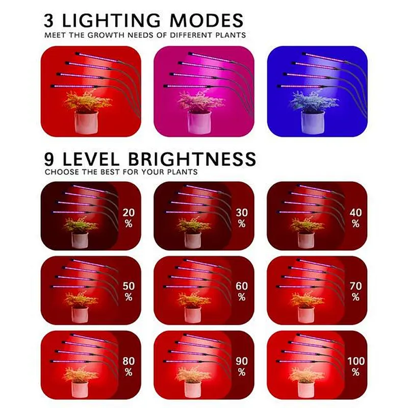 LED Grow Light Full Spectrum Flexible Clip Lamp  USB 18W 27W 36W Growing Lamp for Plants Seedling