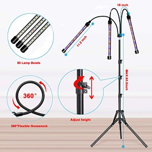 Adjustable 80W LED Four Head Dimmable Led Plant Floor Standing Grow Light with Tripod Stand
