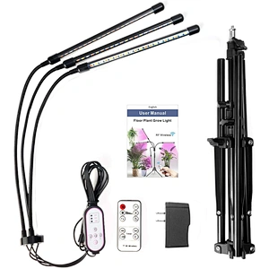 Adjustable 80W LED Four Head Dimmable Led Plant Floor Standing Grow Light with Tripod Stand