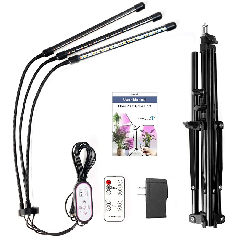 Adjustable 80W LED Four Head Dimmable Led Plant Floor Standing Grow Light with Tripod Stand