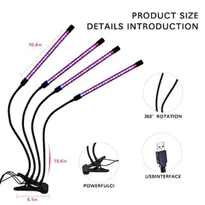 LED Grow Light Full Spectrum Flexible Clip Lamp  USB 18W 27W 36W Growing Lamp for Plants Seedling