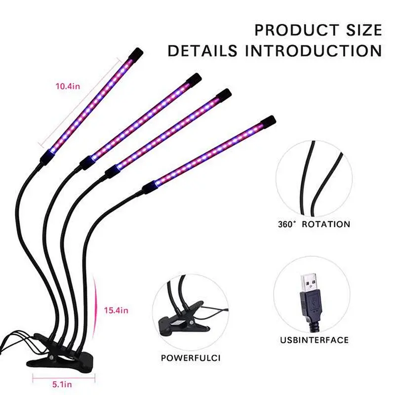LED Grow Light Full Spectrum Flexible Clip Lamp  USB 18W 27W 36W Growing Lamp for Plants Seedling