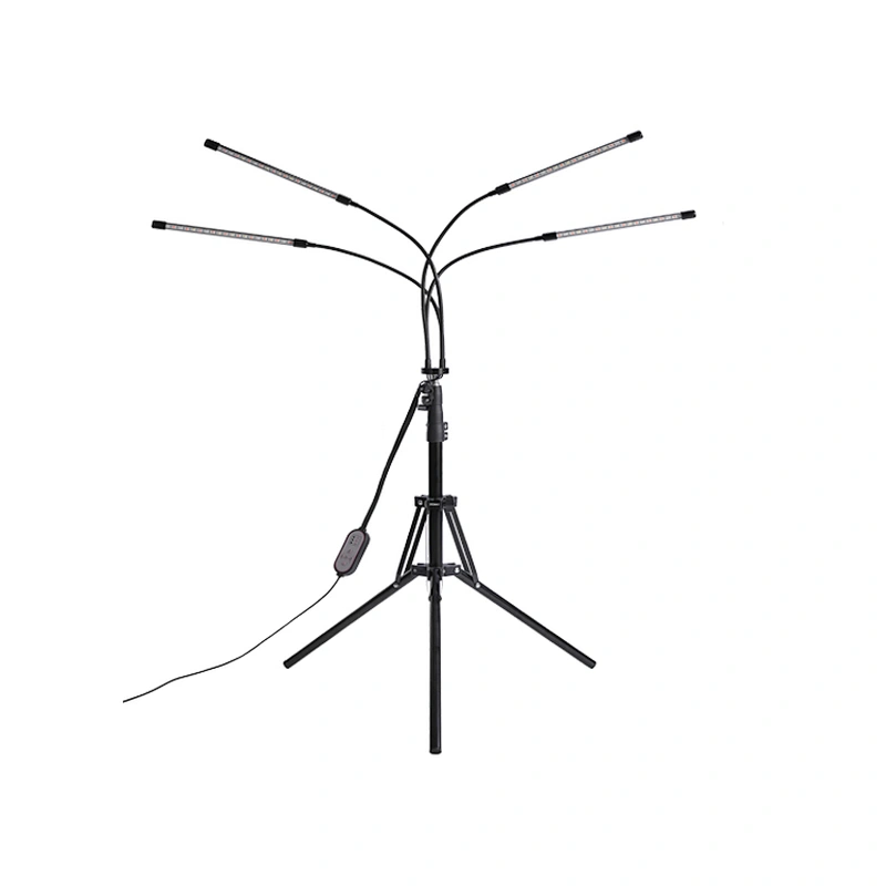 Adjustable 80W LED Four Head Dimmable Led Plant Floor Standing Grow Light with Tripod Stand