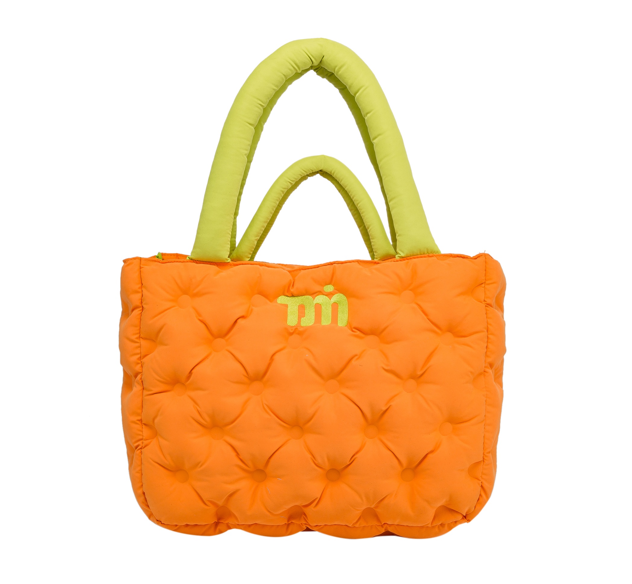 orange quilted tote bag