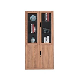 High Quality Office furniture steel multi function glass door storage locker wood grain transfer cabinet