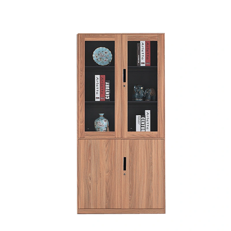 High Quality Office furniture steel multi function glass door storage locker wood grain transfer cabinet