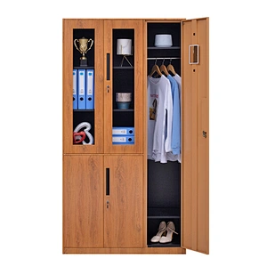 office use multi-function steel storage cabinet locker wood grain painting