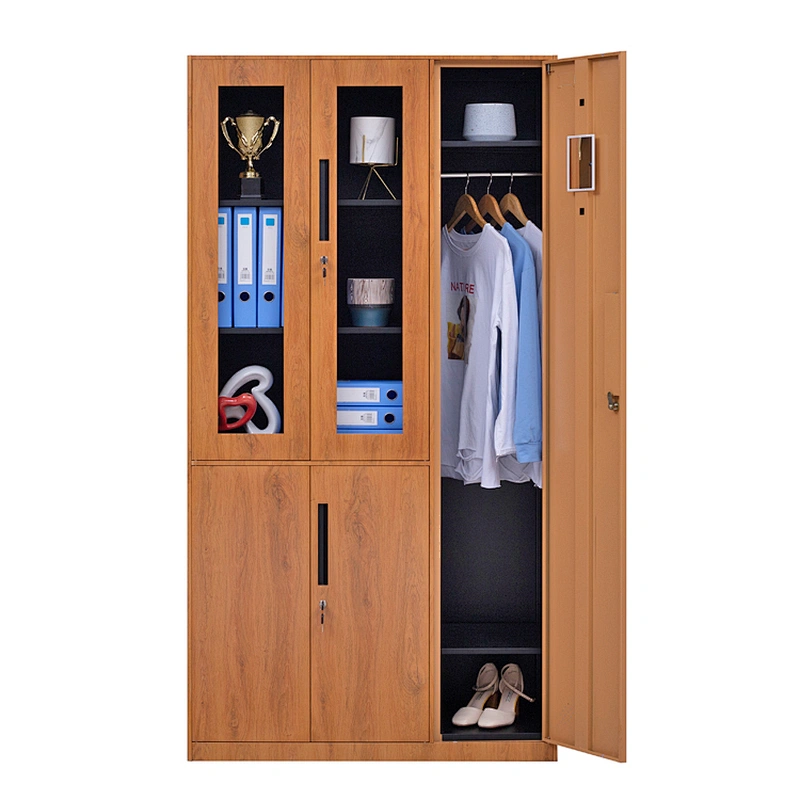 office use multi-function steel storage cabinet locker wood grain painting