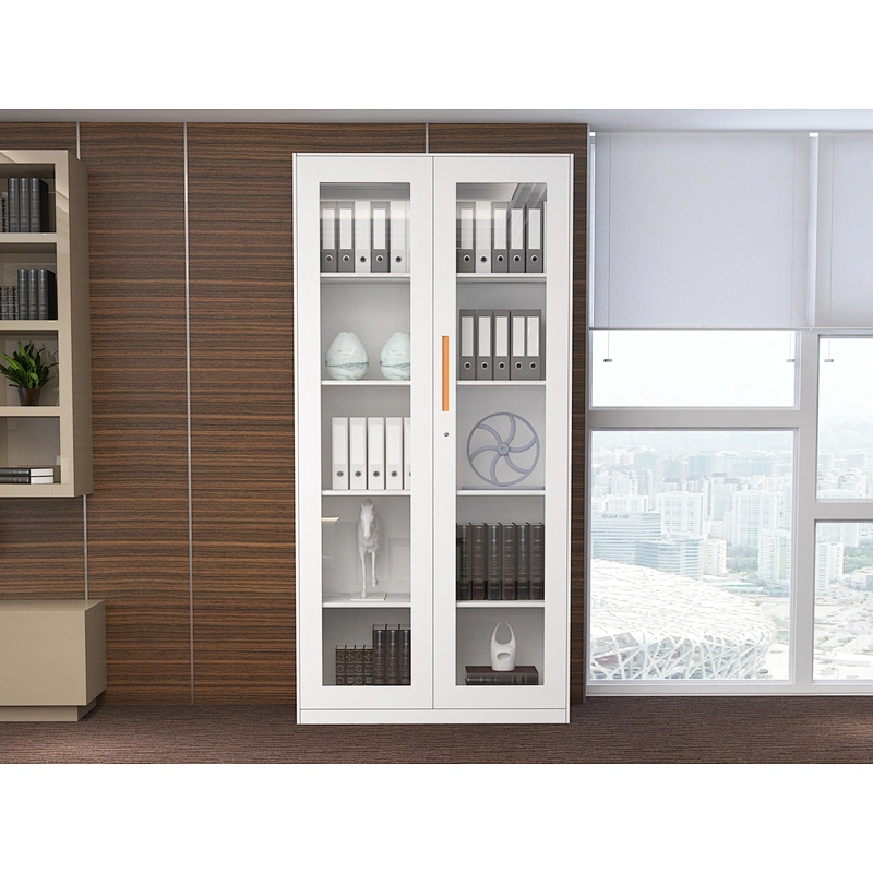 swing 2 door metal glass cabinet cupboards for office with high quality