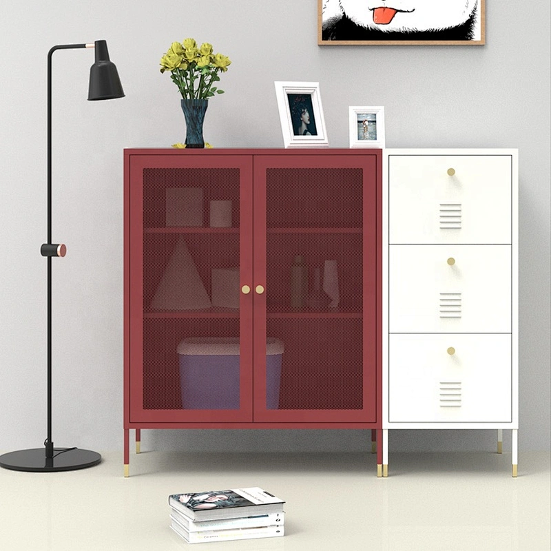 Mesh door vertical steel lateral office furniture metal filing cabinets with stand feet