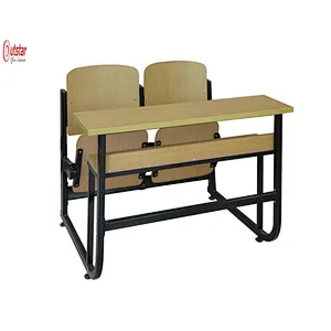 metal frame and wood combined double school desk and chair with back student tables with benches