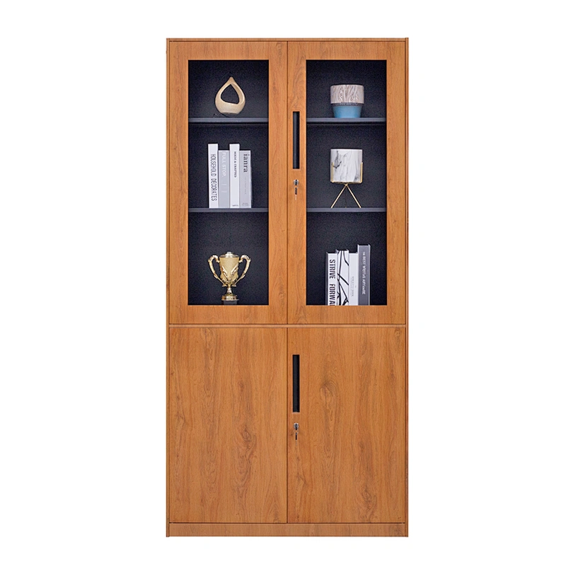 Stylish office row transfer file cabinet with glass and iron doors