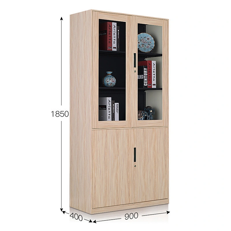 Wooden color steel locker with shelves print locker glass filing wardrobe cabinet