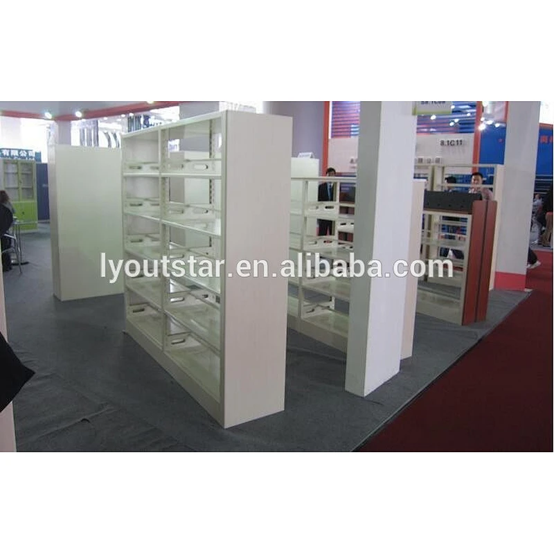 Colorful stainless steel double column library bookshelves bookcase with one piiar