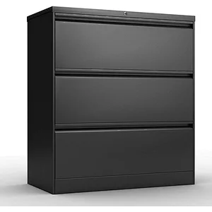 KD black office storage cupboard 3 drawer lateral foldable filing cabinet