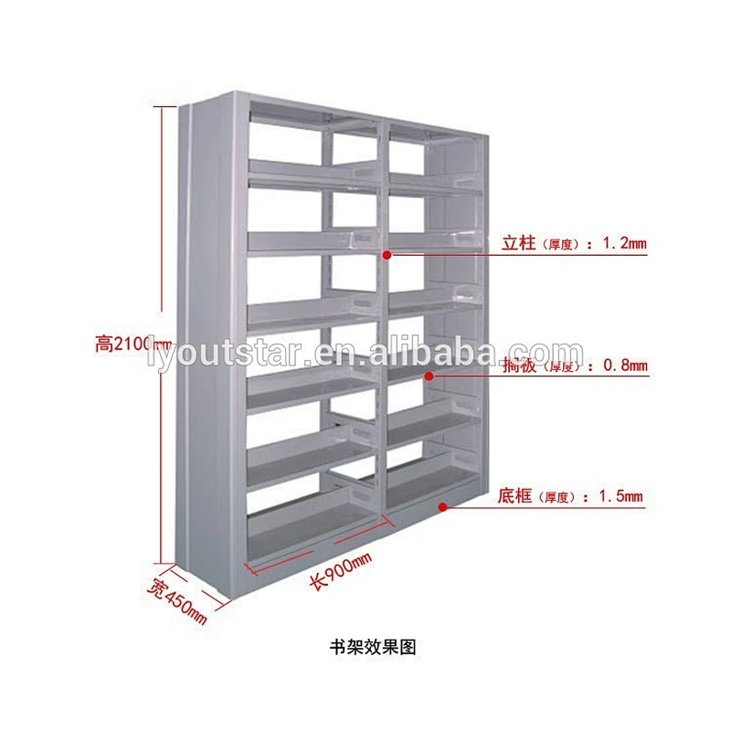 Colorful stainless steel double column library bookshelves bookcase with one piiar