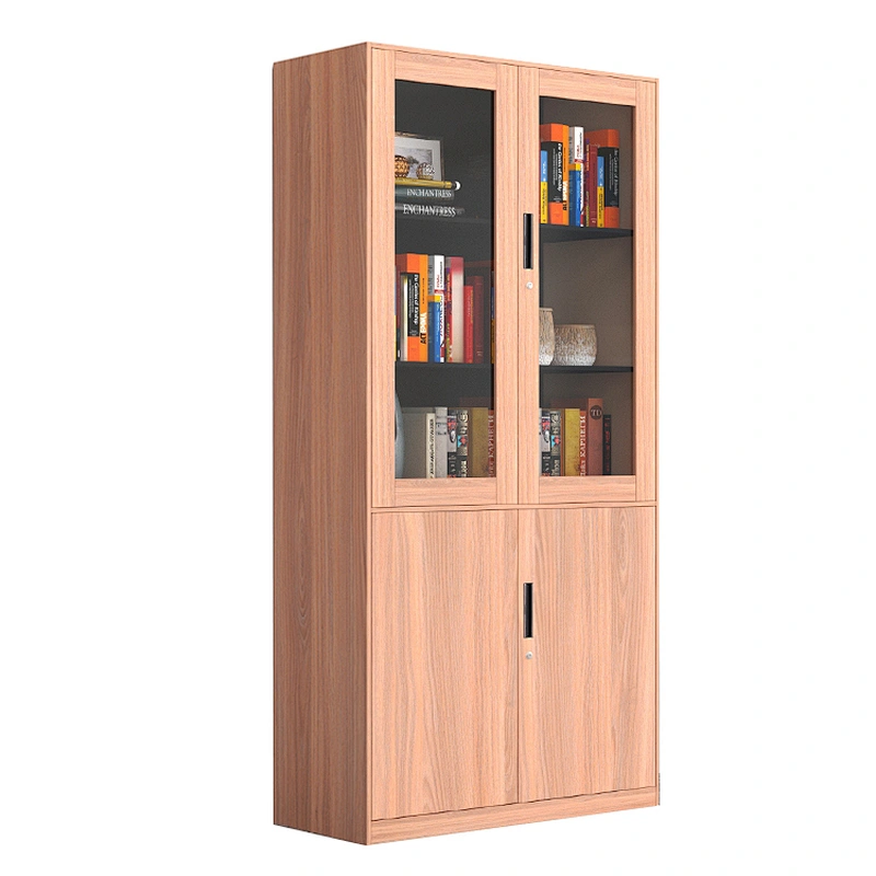 High Quality Office furniture steel multi function glass door storage locker wood grain transfer cabinet