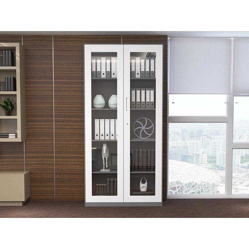 swing 2 door metal glass cabinet cupboards for office with high quality