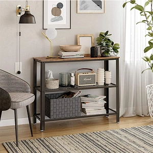 Factory price metal frame kd wood living room hallway black console table