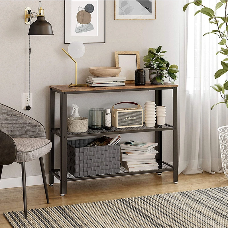 Factory price metal frame kd wood living room hallway black console table
