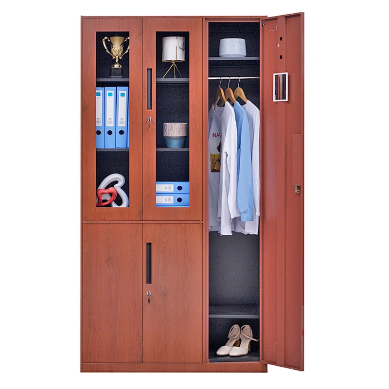 office use multi-function steel storage cabinet locker wood grain painting