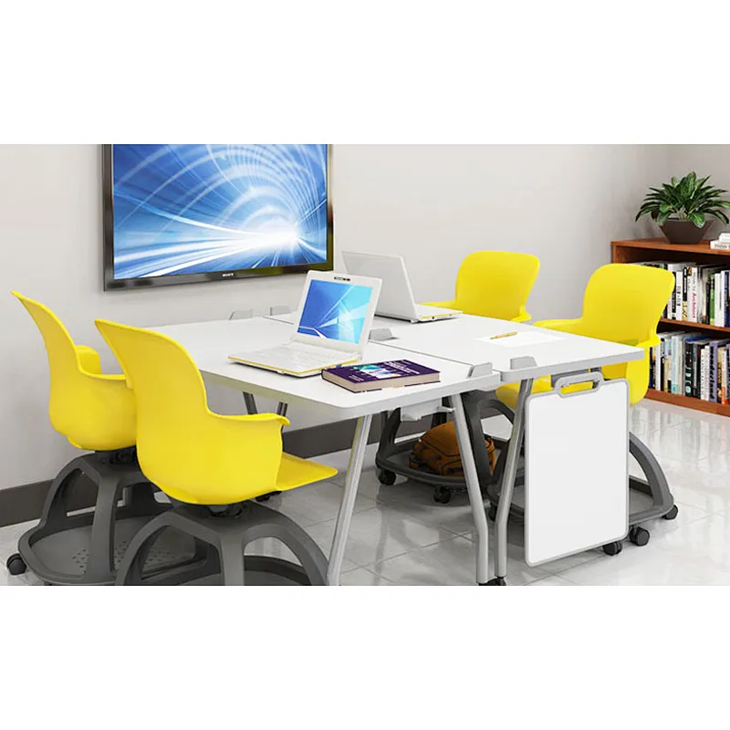 School foldable movable conference chairs stackable plastic training chair with writing pad