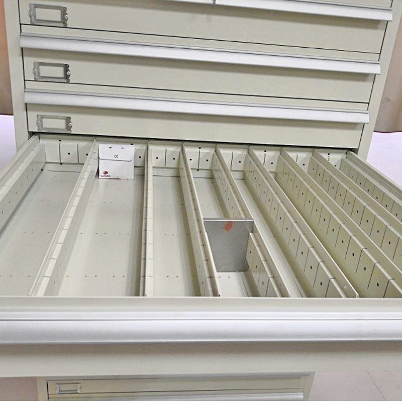 Custom 11 Drawers Built-in Divider Metal Tool Cabinet Glass Slicing Cabinet with wheels