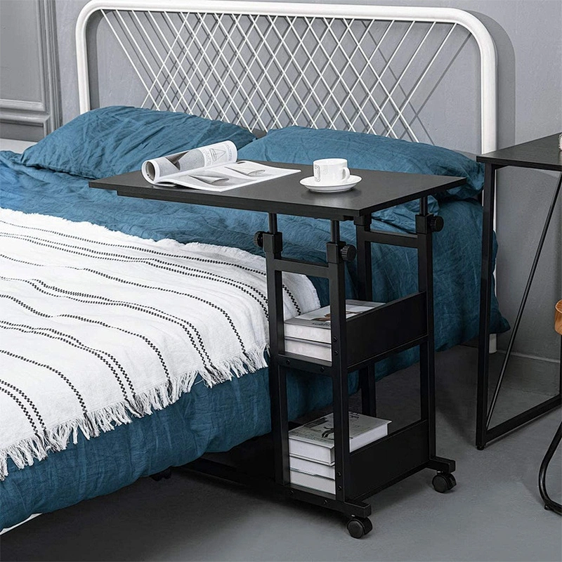 Amazon hot selling modern design metal wood c shaped sofa side end table snack table for bed