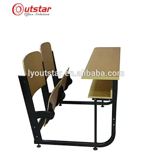 metal frame and wood combined double school desk and chair with back student tables with benches
