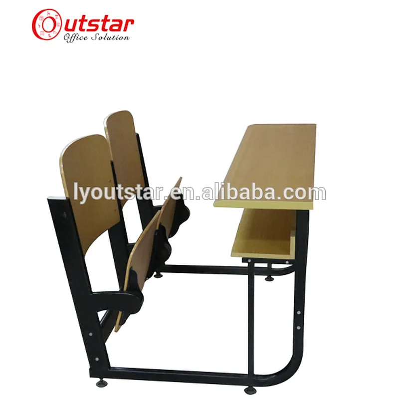 metal frame and wood combined double school desk and chair with back student tables with benches