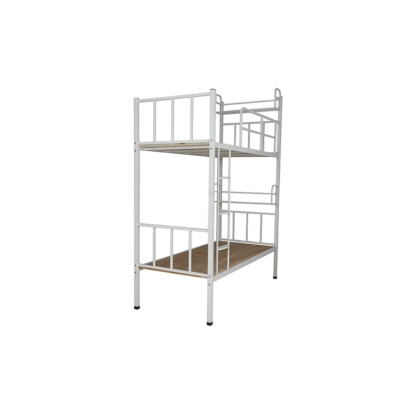 Military metal frame and plywood bunk beds with desk and wardrobe