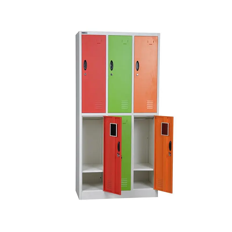 Metal Clothes Locker Steel Gray 6 Door Sports Business Company Security Gym Locker Storage Chemical Storing Cabinet