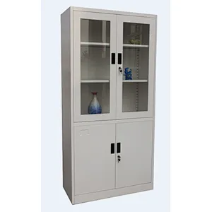 Library 2 movable shelf key lock iron cupboard with 2 drawers